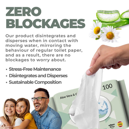 Derela WC Flushable Toilet Paper Wet Wipes - Dermatologically Tested / PH Neutral for The Skin (400 Wipes / 4 Packs)