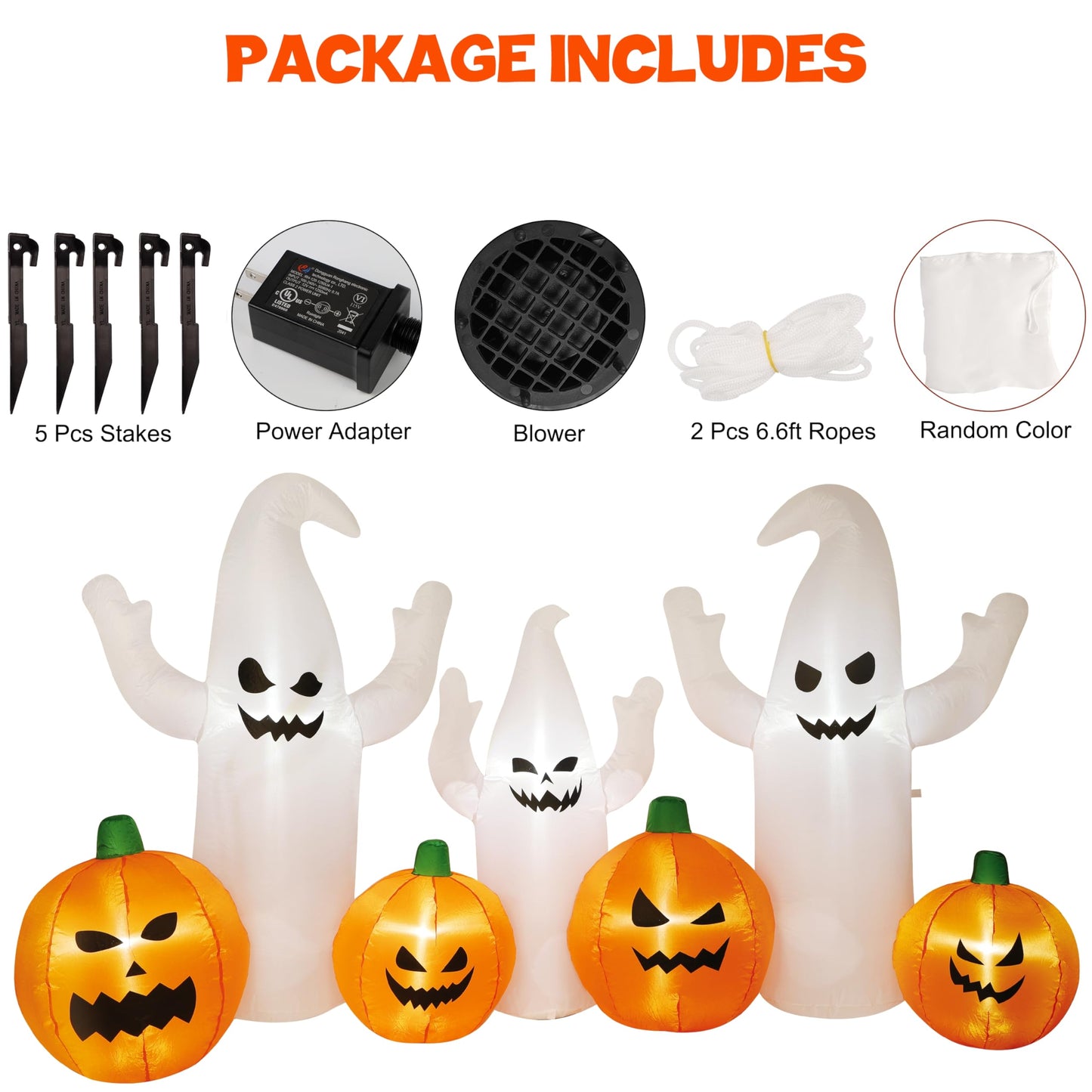 SAND MINE 8 FT Long Lighted Halloween Inflatable Ghosts with Pumpkins, Halloween Blow Up Decorations for Halloween Indoor Outdoor Garden Lawn Party Yard Decorations