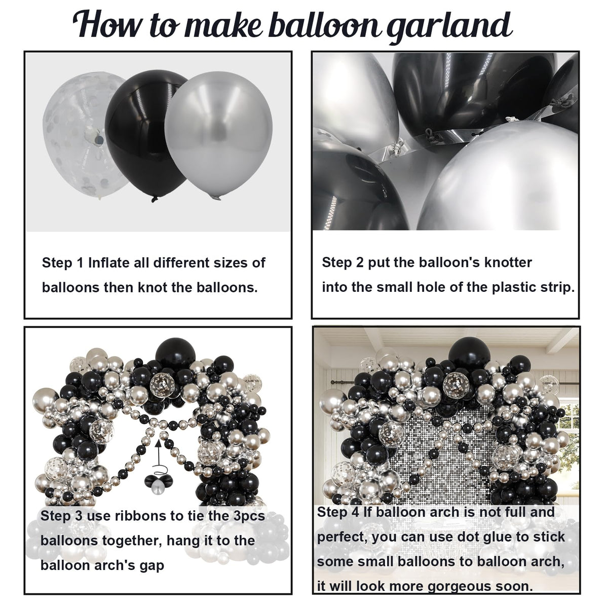 Black and Silver Balloons Arch Kit, 162pcs Different Sizes with Black Metallic Silver Confetti Balloons for Prom Anniversary Birthday 2025 Graduation Party Decorations