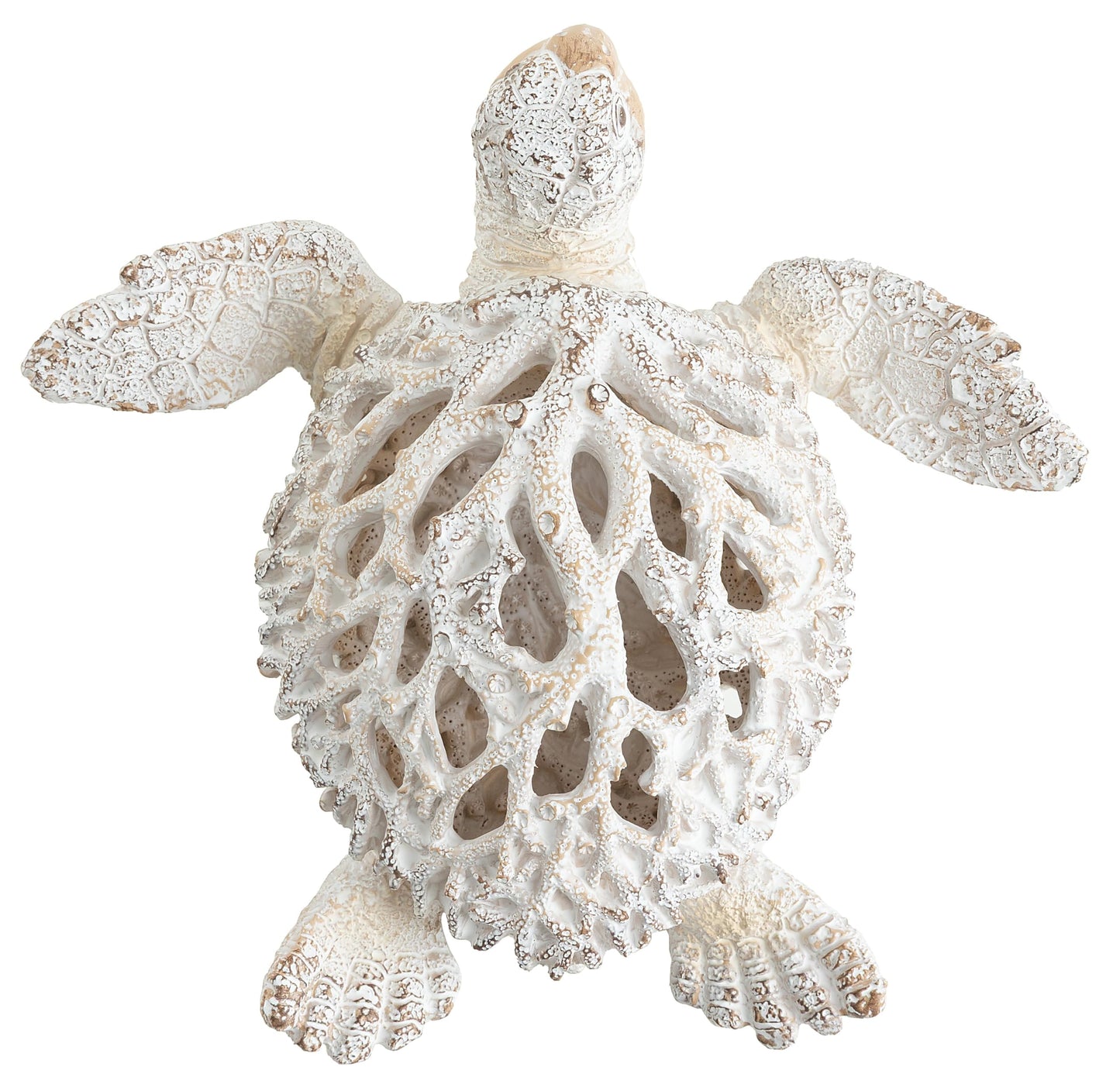 VVGIFTS Ocean Decor White Sea Turtle Coral Reef Home Office Decor Sculpture Beach Coastal Tabletop Shelf Collection (White)