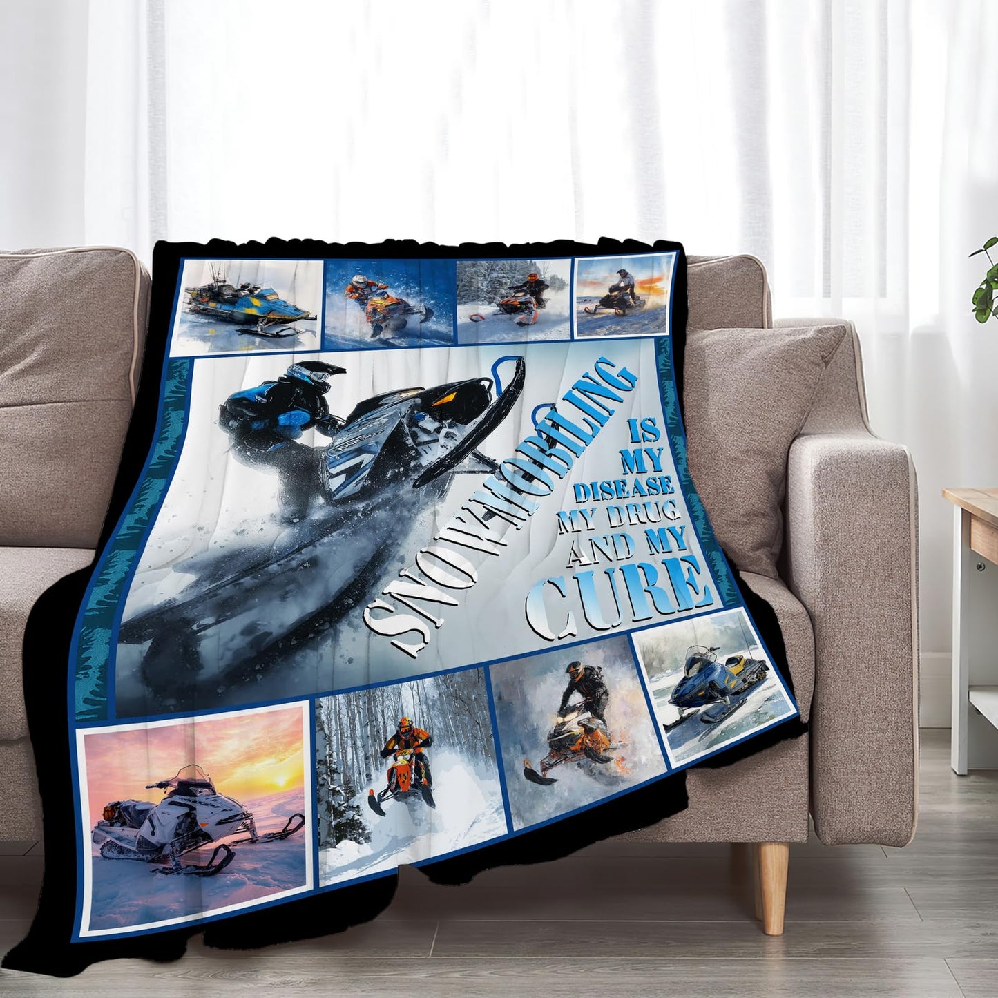 Snowmobile Blanket Soft Fuzzy Fleece Snowmobiling Sport Throw Blankets Decor Cozy Warm Plush Flannel Snow Mobiling Blanket Gifts for Boys Girls Men Women Home Chair Sofa Couch Bed 50"X40"