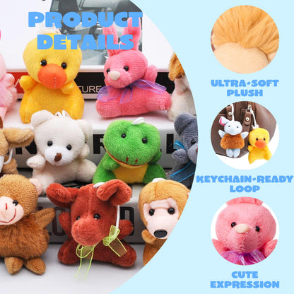 JOYIN 24 Pack Mini Animal Plush Toy Assortment (24 Units 3" Each), Animals Keychain Decoration for Kids, Small Stuffed Animal Bulk for Kids, Carnival Prizes, School Gifts, Christmas Goodie Bags