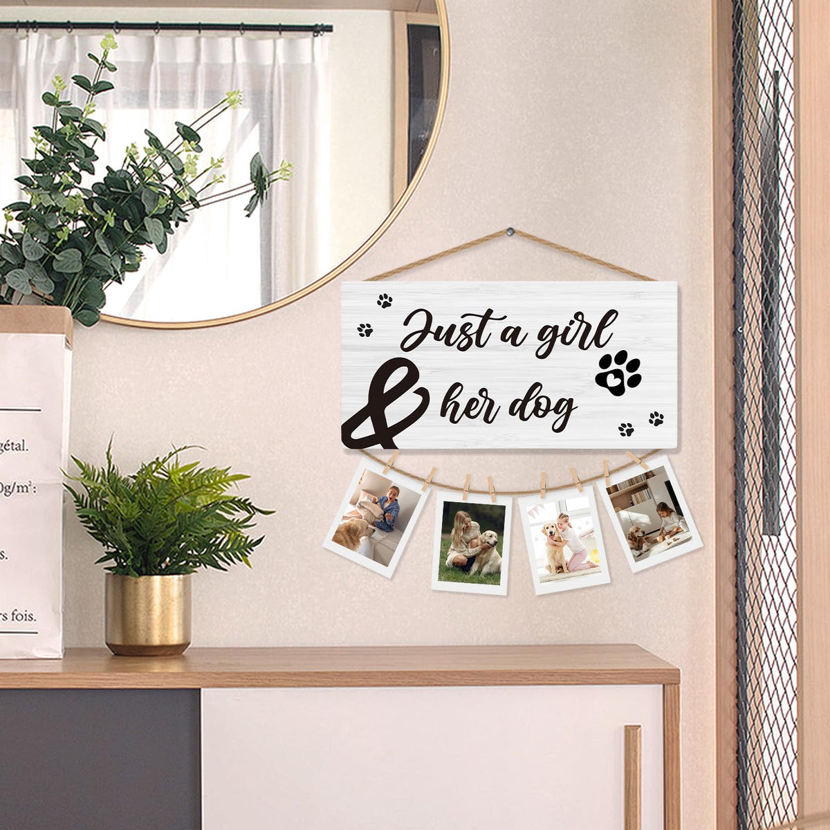 shiviody Dog Picture Frame Photo Holder for Wall, Dog Mom Lovers Owner Gifts for Women, Gifts for Pet Lovers, Just a Girl and Her Dogs Photo Hanging Display Picture Board for Wall Decor