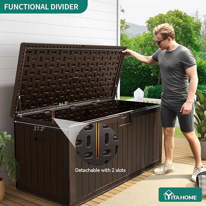 YITAHOME 150 Gallon Large Deck Box with Side Handles, Outdoor Double-Wall Storage for Patio Furniture Cushions, Garden Pool Accessories, Waterproof & Lockable