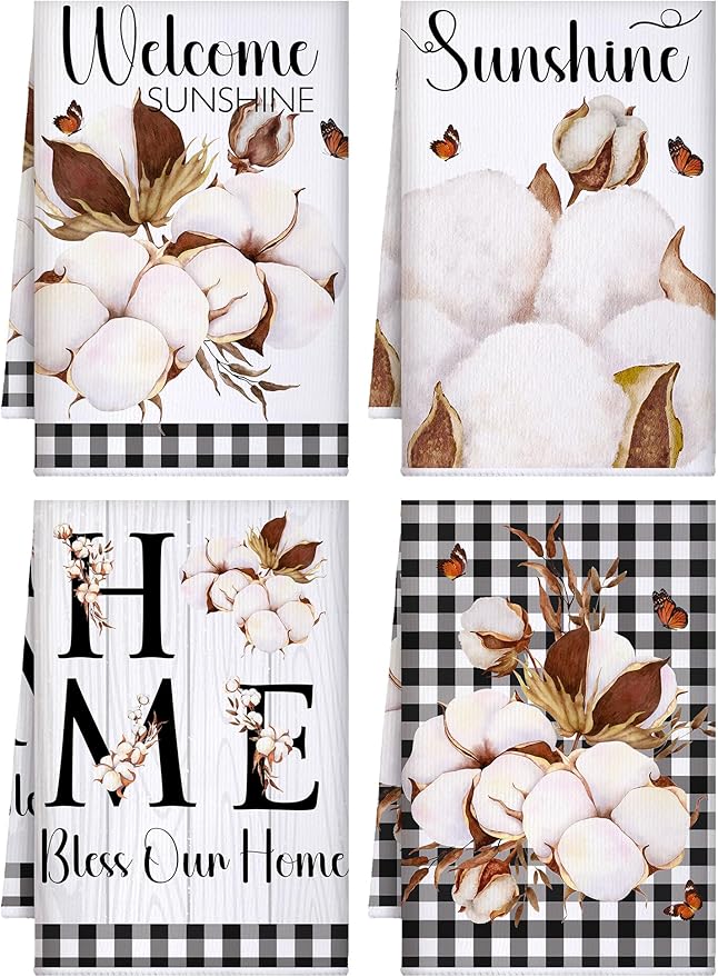 Bencailor 4 Pcs Farmhouse Rustic Kitchen Towels Farm Cotton Hand Dish Towels