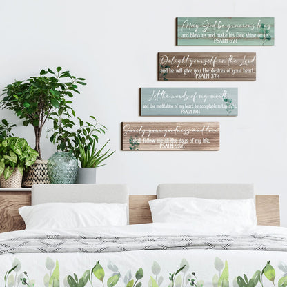 Yulejo 4 Pieces Bible Verses Wall Decor Psalms Scripture Wooden Christian Sign Rustic Wall Art Prayer Decorations for Home (Delicate Style)
