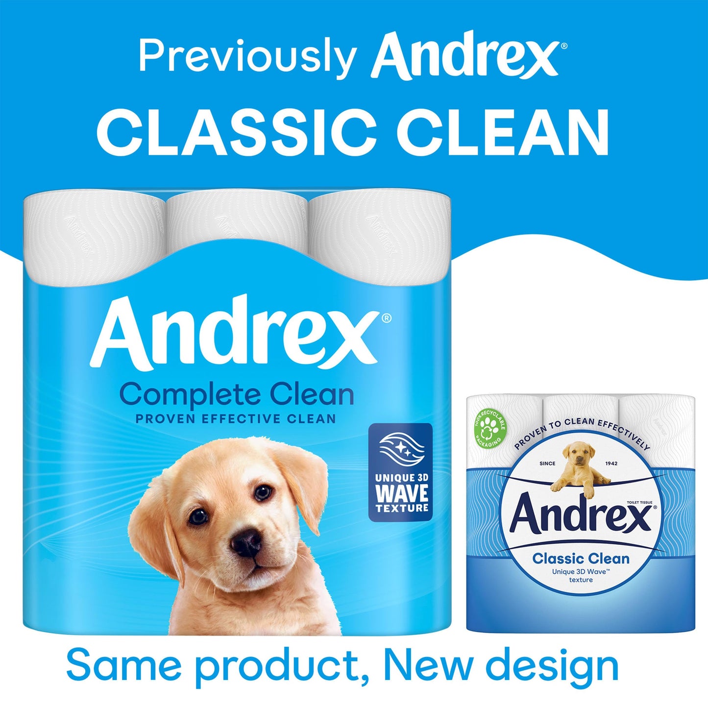 Andrex Complete Clean Toilet Roll 36 Rolls (Previously Andrex Classic Clean Toilet Tissue) Unbeatable Toilet Paper with Unique 3D Wave, FSC Certified