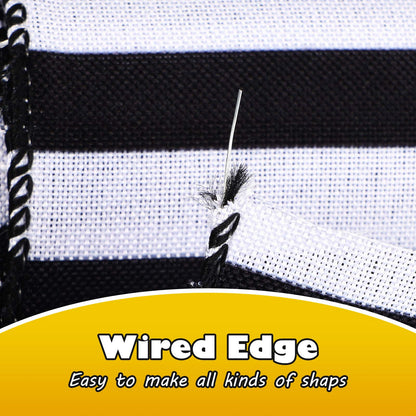 Chuangdi 2 Rolls 20 Yards 2.5 Inch Black and White Wired Ribbon Stripe Burlap Wired Ribbon for Gift Wrapping Craft Wreath Bows Fall Christmas Decor