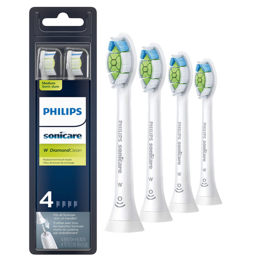 Philips Sonicare W DiamondClean - Genuine Replacement Electric Toothbrush Heads, White, 4 Pack One Year Supply, HX6064/65