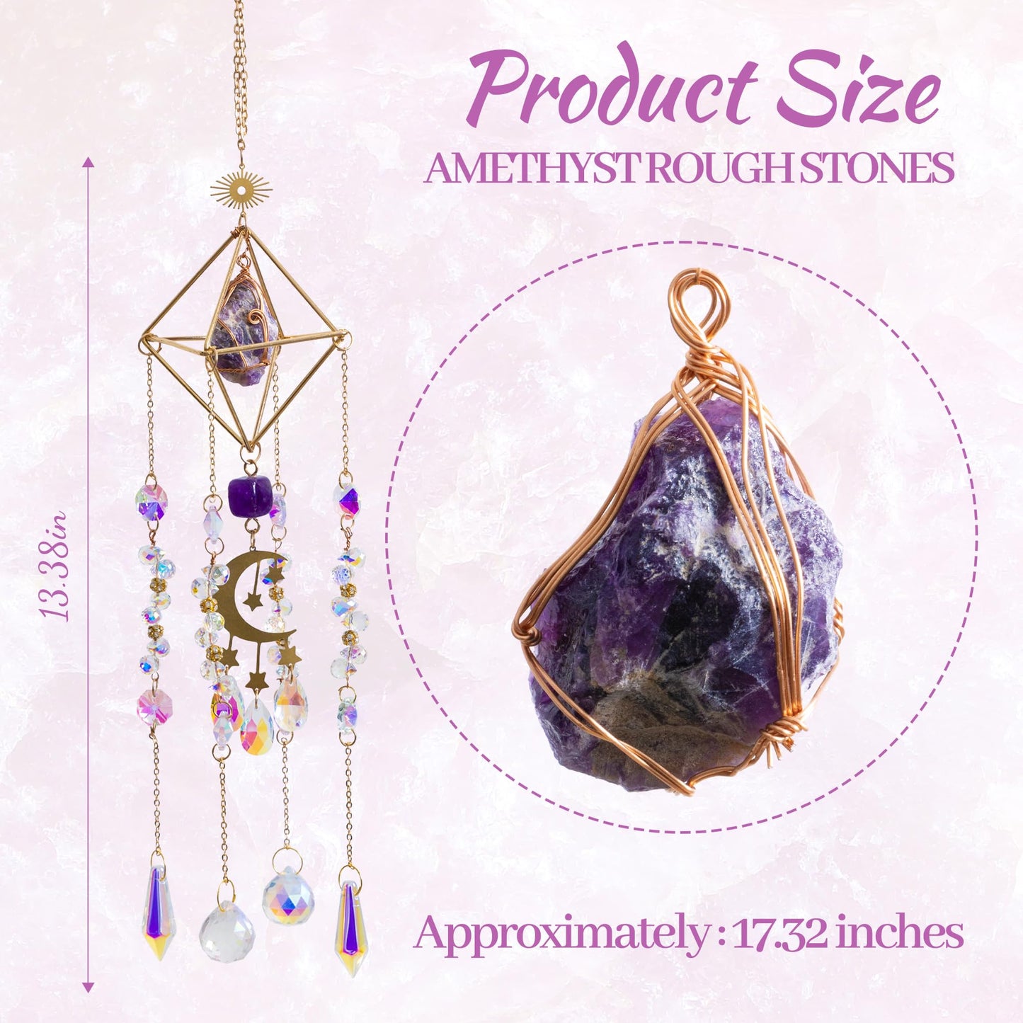 Amethyst Crystal Suncatcher - Dreamsum Hanging Wall Garden Sun Catcher for Windows, Healing Amethyst Crystal Decor for Home, Gift for Christmas Birthday,Mothers Day