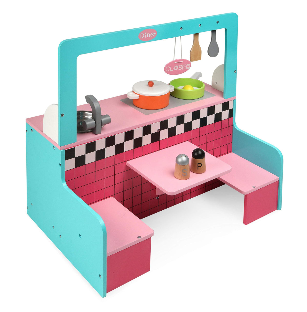 Badger Basket Double-Sided Retro Diner and Kitchen Doll Playset with Realistic Accessories for 18 to 20-Inch Dolls