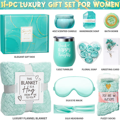 Mothers Day Birthday Gifts for Women Self Care Get Well Soon Gifts, Ocean Relaxing Spa Gift Basket Thinking of You Care Package with Flannel Blanket, Unique Gift for Her Mom Wife Grandma Friend Sister