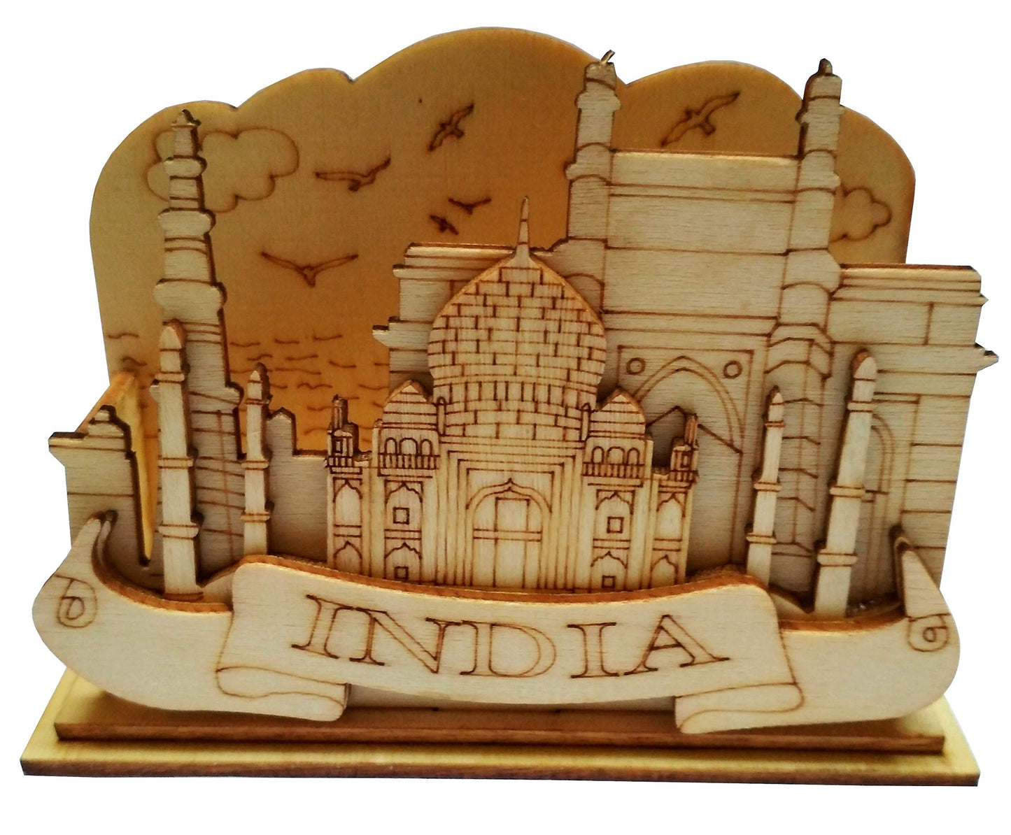 Purpledip Wooden Visiting Cards Holder Office Table Gift for Employees: Taj Mahal (11670)