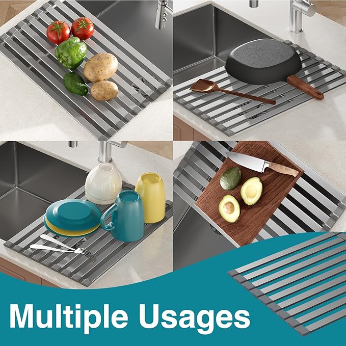 Aluminum Roll Up Dish Drying Rack Over The Sink, 17.7" x 13.4" Rust-Proof