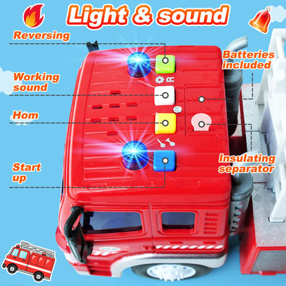 GizmoVine Fire Engine Toys, Large Fire Truck with Lights Sound Rescue Ladder, Friction Powered Large Toy Firetruck, Kids Big Trucks, Brithday for Children Age 3 4 5 6 7 8 Year Olds