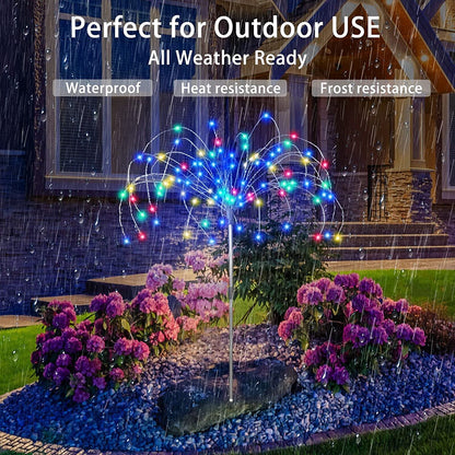 Solar Garden Lights Outdoor 3 Pcs Solar Fireworks Garden Lights Solar Lamp with Remote Control 8 Modes 120 LEDs Waterproof Outdoor Lamp Garden Lights Lawn Backyard Flower Boxes Pathway