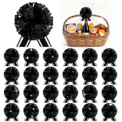 OULOVECO 24pcs Black Pull Bow for Gift Wrapping Basket Xmas Matte Gift Bows Presents Wrap Ribbon Bow for Christmas tree ornament Wine Bottles Bouquet Flower Valentine's Day Party Decor(Black-CC)