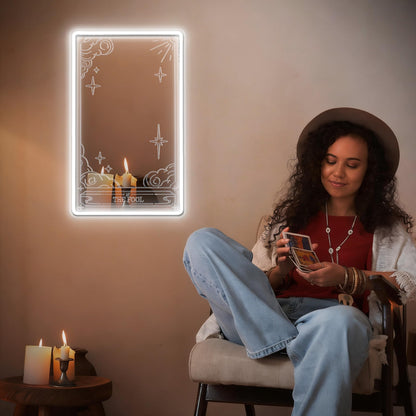 Kavaas Tarot Mirror Neon Sign - Cold White Mystical LED Neon Light for Occult Room Wall Decor, Witchy Art Spiritual Room Decor, Best Gifts for Fortune Teller, Tarot Enthusiast