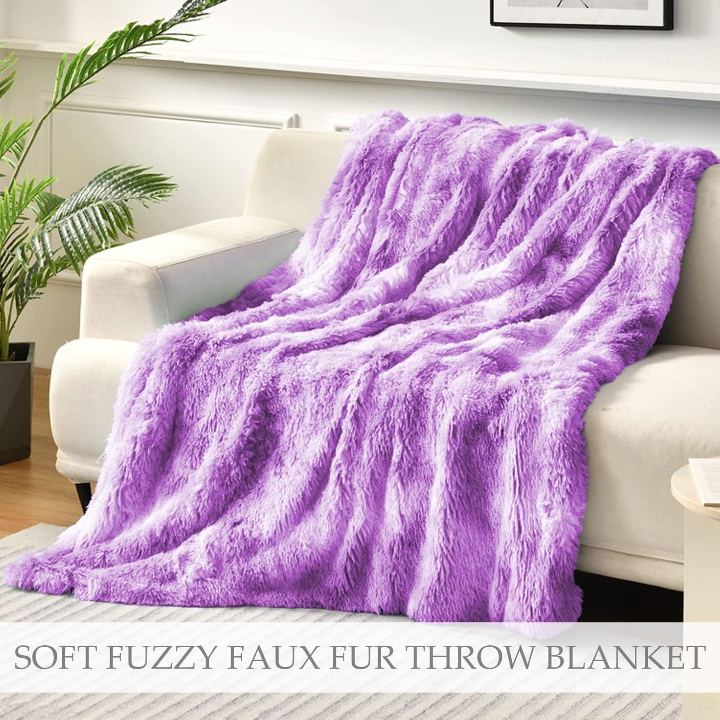 Exclusivo Mezcla Fuzzy Faux Fur Throw Blanket, Reversible Shaggy Sherpa Fleece Tie Dyed Blankets, Fluffy Plush Warm Throws for Couch, Bed, 50x60 Inches, Purple
