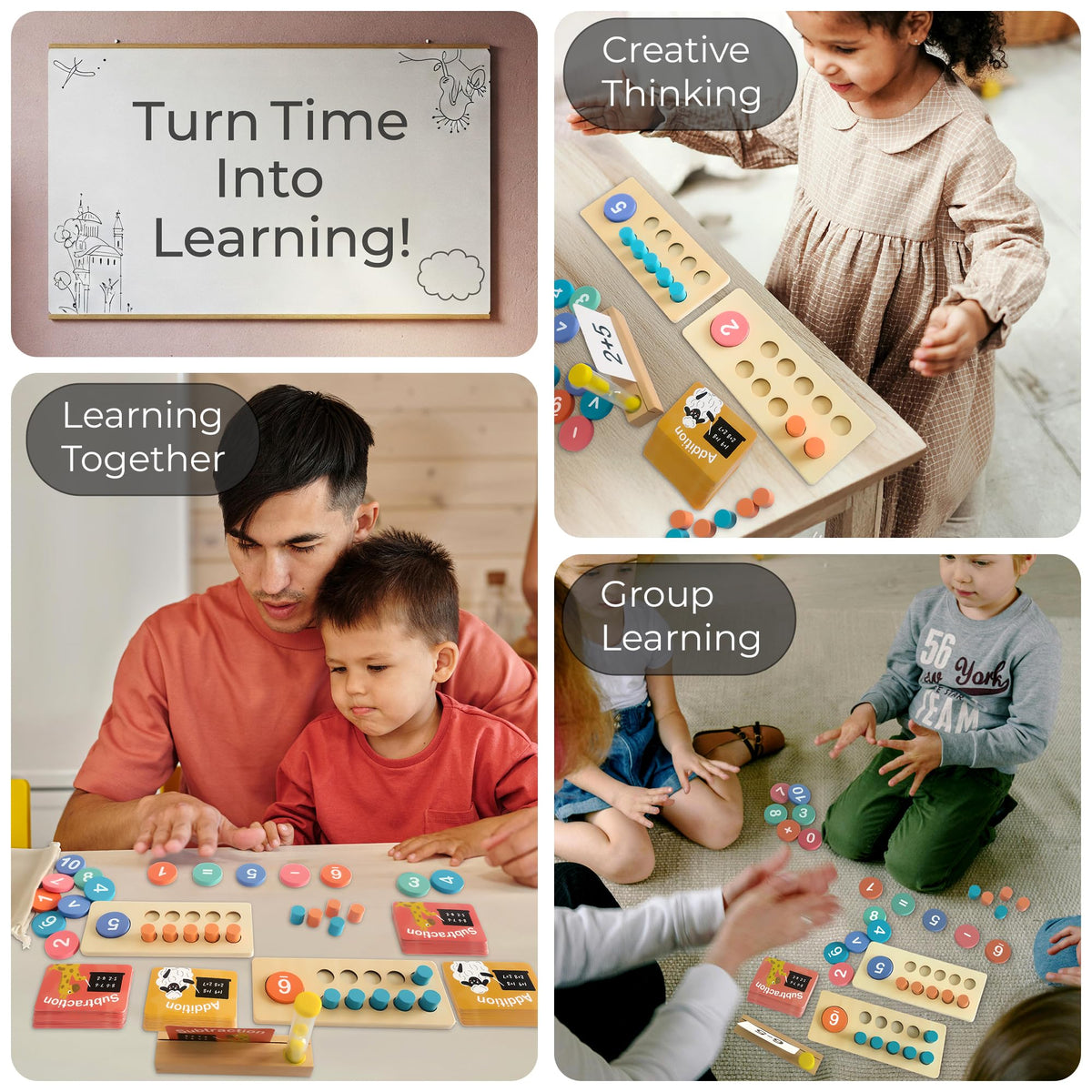 Wooden Sorting and Stacking Toy for Toddlers - 143-Piece Montessori Inspired Counting Game - ASTM F963-23 Certified Screen-Free Play Set for Home Learning Gift for Kids Boys Girls 3-5 Five Ten Frame