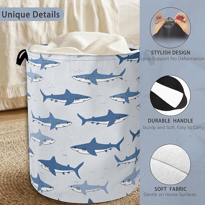 Cute Shark Laundry Basket, Foldable Oxford Cloth Tote Bag Laundry Hamper