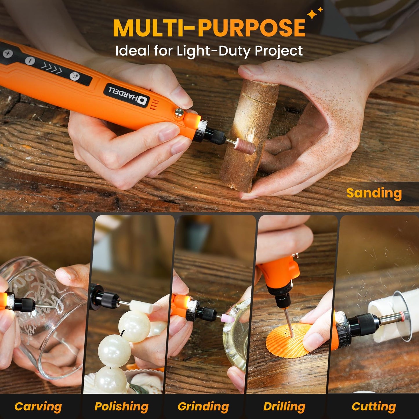 HARDELL Mini Cordless Rotary Tool, USB Charging, 5-Speed Rotary Tool Kit with 69 Accessories, Multi-Purpose 3.7V Power Multi Tool for Sanding, Polishing, Drilling, Etching, Engraving, Cutting, DIY