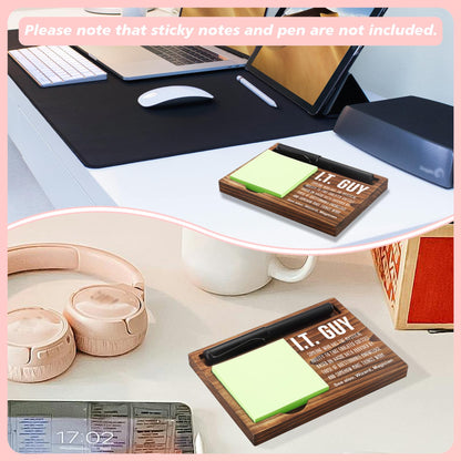 Funny I.T. Guy Sticky Note Holder Wooden Notepad & Pen Holder 6.5" x 4.7" IT Tech Sticky Note Pad Holder Dispenser for Desk I.T. Guy Definition for Tech Support Work Appreciation Gifts, NPA243