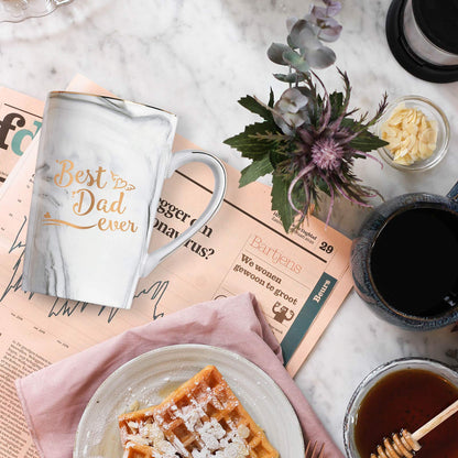 YHRJWN Best Dad and Mom Marble Ever Coffee Mug Set - with Gift Box Coaster Spoon for Christmas Birthday Parent Gift from Daughter Son 14 Oz Each