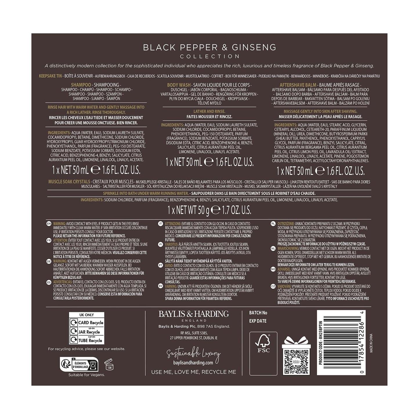 Baylis & Harding Black Pepper & Ginseng Men's The Essentials Tin Kit Gift Set (Pack of 1) - Vegan Friendly