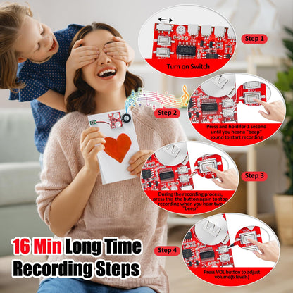 Sound Module, JRGKJCP 16MB Push Button, Magnetron,Light Control Activated Recordable Voice Sound Chip Module with Light Strip,Speaker,for Greeting Card Audiobook, Xmas Presents Boxes, Kids's Toys.