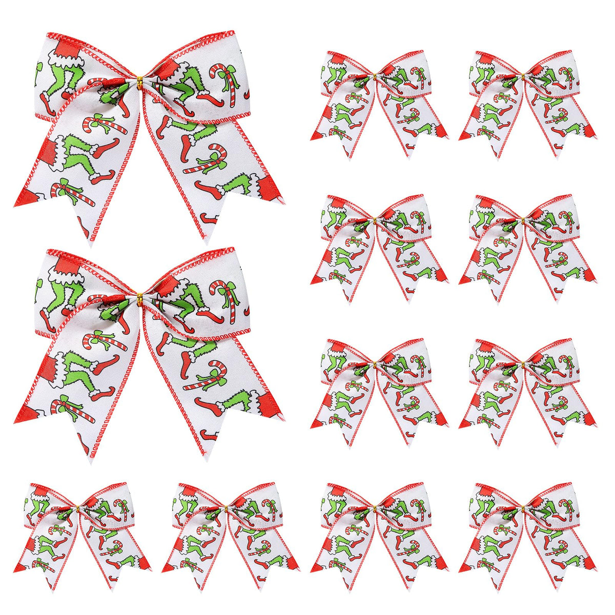 Fancheer 12 Pcs Christmas Bows Decorations Large Christmas Tree Bows Xmas Wreath Ribbons Ornaments Halloween Party Gift Decor Red Green