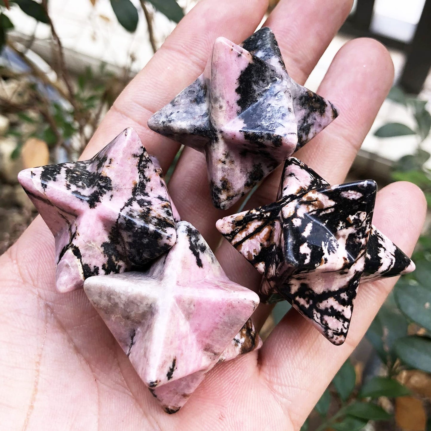 Fekuar Rhodonite Crystal Merkaba Star for Healing Reiki Spiritual Divine Therapy Energy, Pocket Stone Eight-Pointed Stars 1"(25mm)