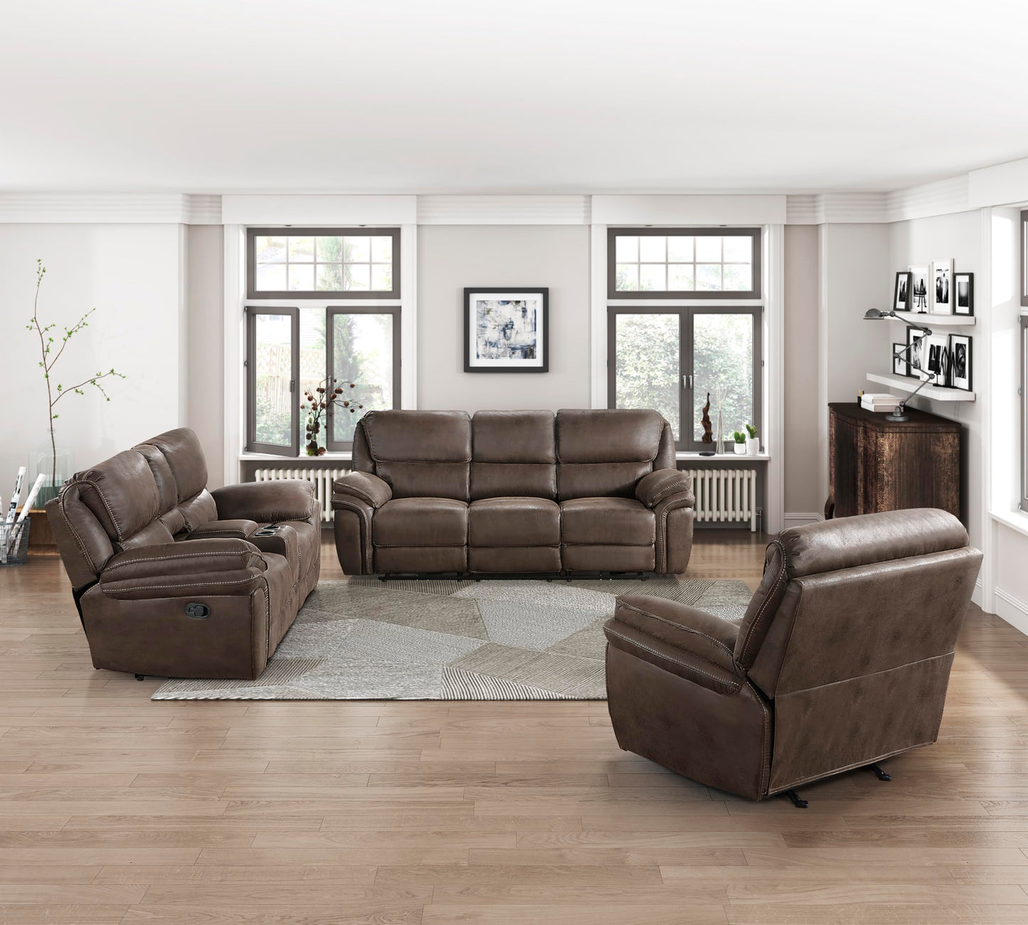 Lexicon Dorritt Manual Reclining Living Room Sofa Set, 3-Piece, Brown
