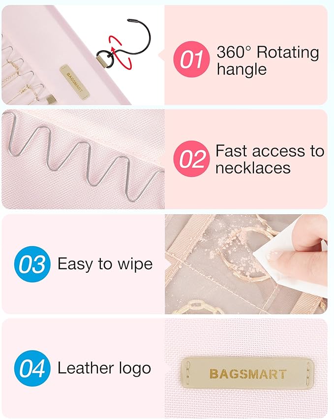 BAGSMART Hanging Jewelry Organizer Storage Roll
