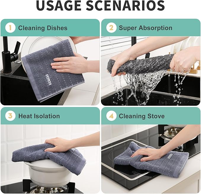 SALAS Kitchen Dish Towels, Bulk Cotton Kitchen Hand Towels, 390 GMS Plaid Dish