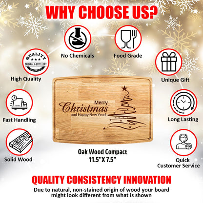 2026 Christmas Cutting Board – Laser Engraved Wooden Holiday Charcuterie Board, Merry Kitchen Décor, Christmas Gift for Family, Friends, Mom, Dad & Housewarming (11.5" X 7.5 Oak Wood Compact)