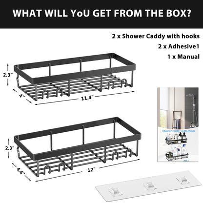 DIFULI Shower Caddy Shelf Organiser 2 Pack, No Drill Black Shower Shelves,Self Adhesive Bathroom Storage Accessories