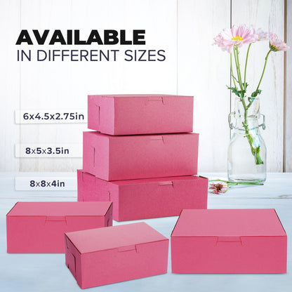 Fit Meal Prep [25 Pack] Pink Bakery Boxes 8x8x4 Pastry Box for Cupcakes, Desserts, Cookies, Candies Ideal Packaging for Bakeries and Home-made Baked Goods, Favors, and Gifts