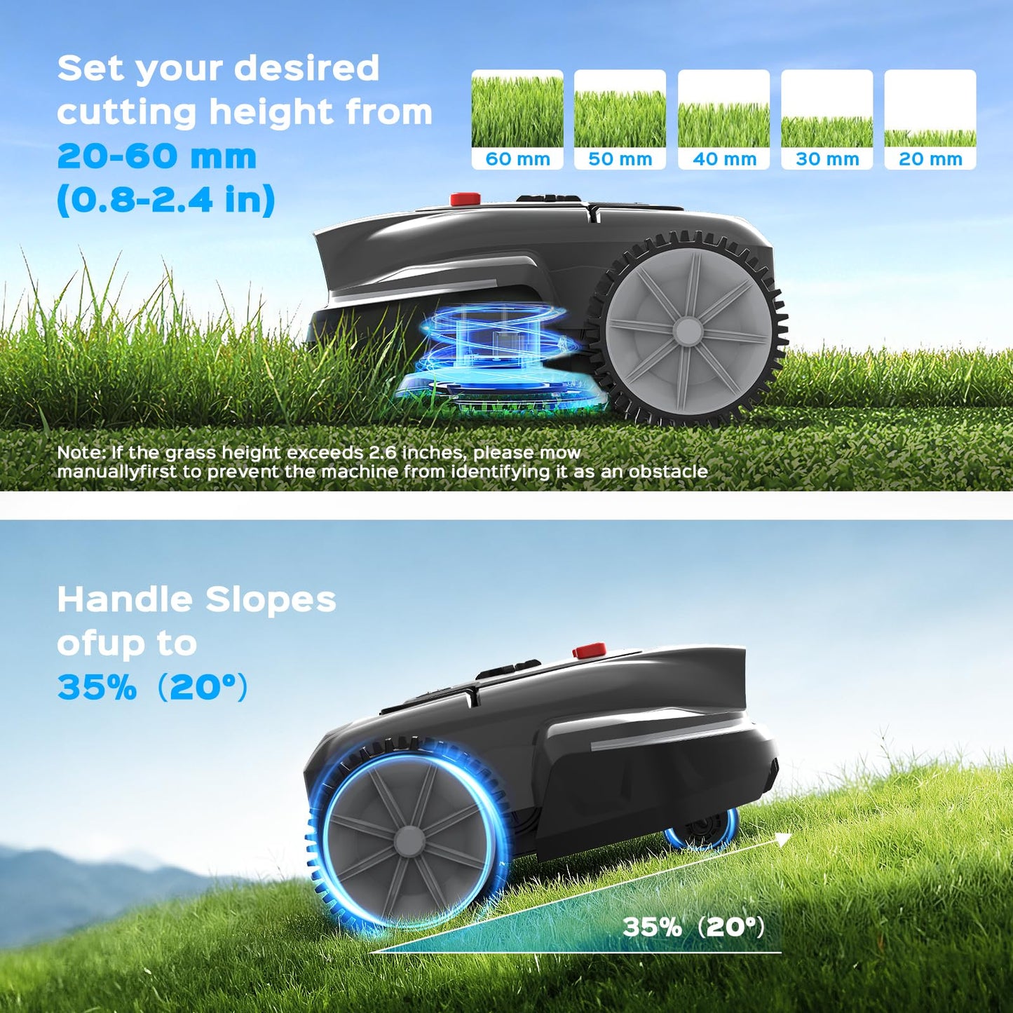 LEBOSBO V3 Robotic Lawn Mower with AI Vision Technology, Adjustable Grass Cutting Height, APP Control, Low-Noise Performance, No-Go Zone Function, Efficient Robot Lawn Mower for Small Lawns