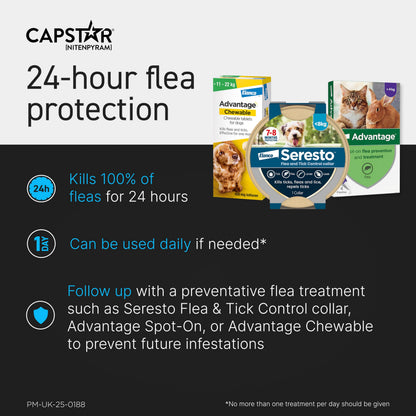 Capstar Flea Tablets for Dogs and Cats from 1kg to 11kg, Oral Medication for Flea Treatment in Small Dogs and Cats, Contains 6x 11.4mg Nitenpyram Flea Tablet