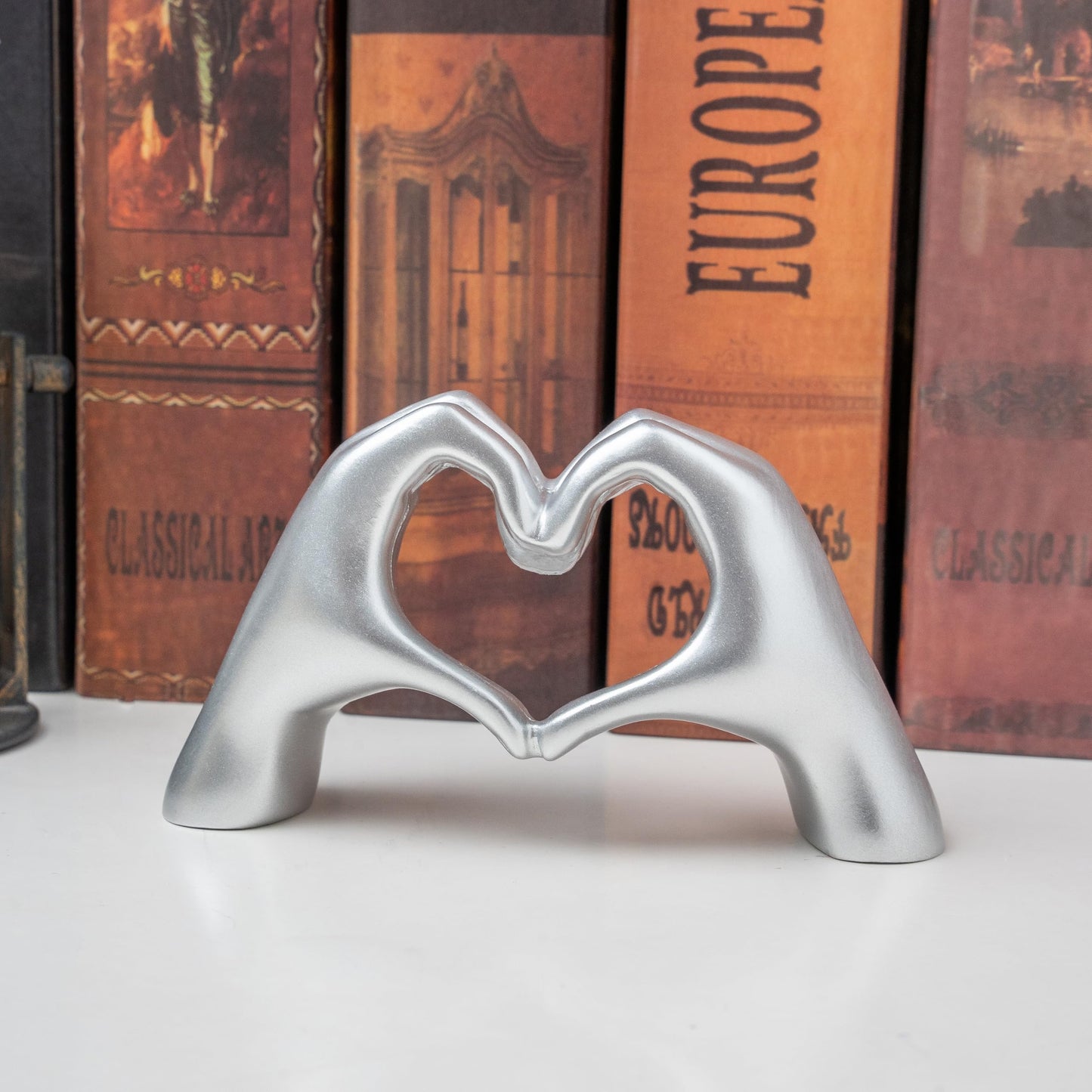 Small Heart Hands Sculpture Decor for Living Room Bedroom Bookshelf Coffe Table and Office Display, Love Finger Statue Modern Aesthetic Home Decor, Unique Gift for Wedding Christmas Birthday (Gold)