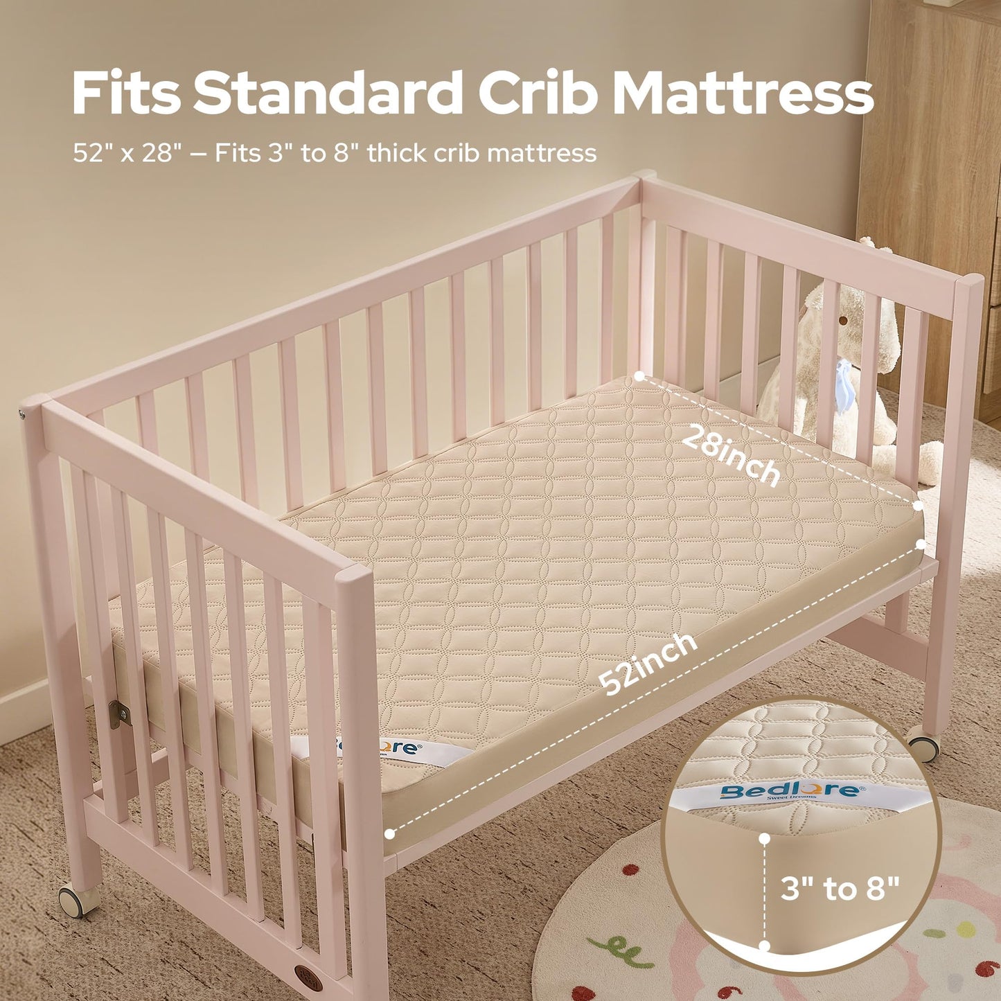 BEDLORE Crib Mattress Protector 2-Pack, Waterproof Beige 52"x28"