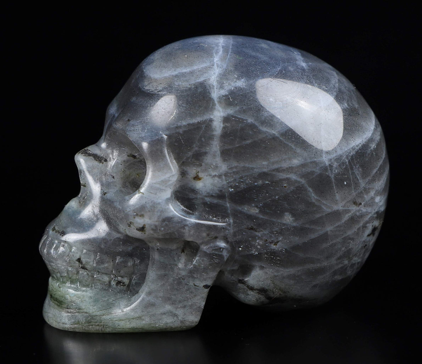 Skullis 2.0" Labradorite Crystal Skull Head, Hand Carved Gemstone Fine Art Sculpture, Reiki Healing Stone Statue.