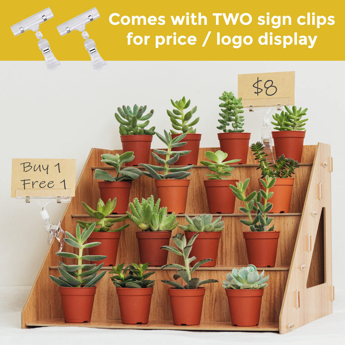 Tapeera 4-Tier Retail Wooden Display Riser - Farmers Market Craft Fair Display Rack - Candle Soap Display Stand for Craft Shows - Wood Countertop Pop Up Shop Display Rack for Tumblers Cupcakes Candy