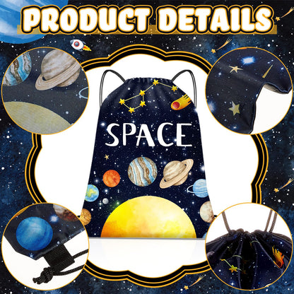 Paterr 12 Pcs Outer Space Party Favors, Astronaut Drawstring Backpack for Kids, Reusable Birthday Astronaut Return Goodie Bags, Galaxy Space Gift Bag for Baby Shower Supplies Candy Treat