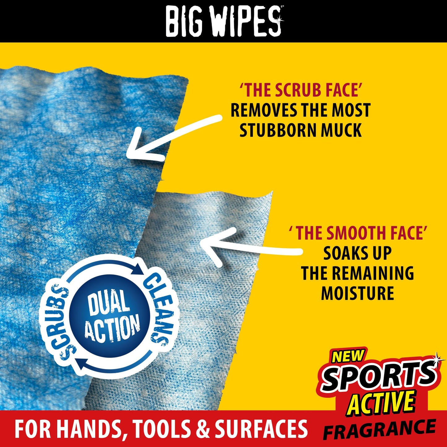 Big Wipes Heavy Duty Pro+ Hand Wipes x100 - Dispenser Tub | Removes Paint, Oil, PU Foam & Adhesives. Aloe Vera & Vitamin E Enriched, Dual-Sided Trade Wipes, Skin Safe, Tear Resistant
