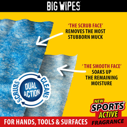 Big Wipes Heavy Duty Pro+ Hand Wipes x100 - Dispenser Tub | Removes Paint, Oil, PU Foam & Adhesives. Aloe Vera & Vitamin E Enriched, Dual-Sided Trade Wipes, Skin Safe, Tear Resistant
