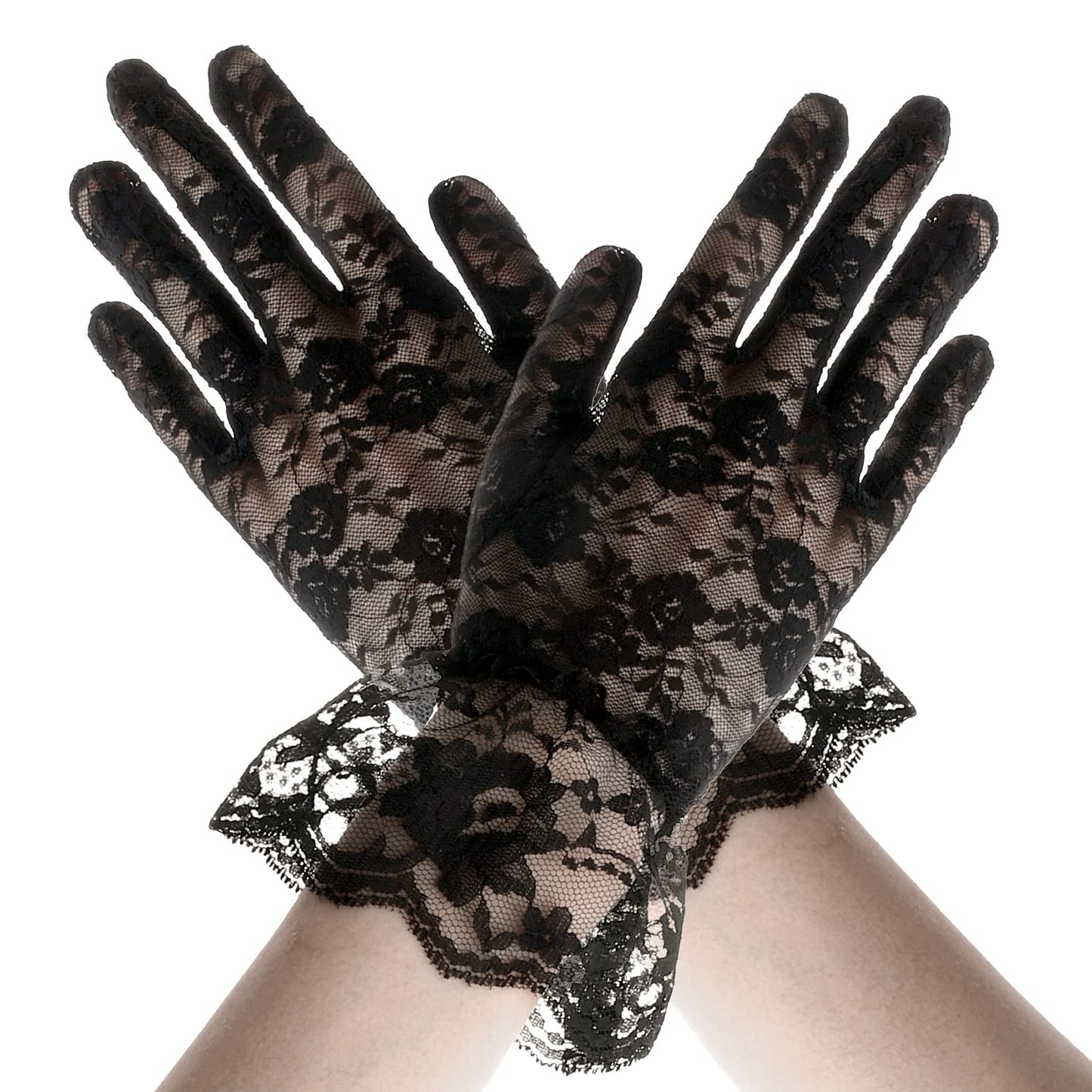 QPIXVB Black Lace Gloves,black gloves costume,Tea Party Glove,Elegant Glove for Bridal Wedding Sunblock Mesh Goth,vampire costume women dress,gothic dresses for women,halloween accessories