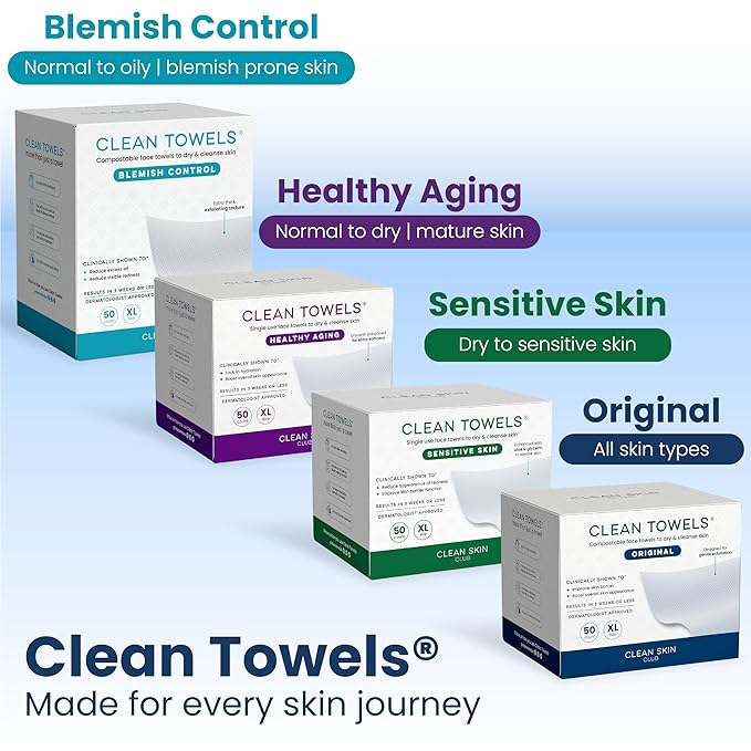 Clean Skin Club Clean Towels XL®, 100% USDA Biobased Face Towel, Disposable