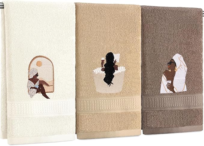 3 Pcs African American Woman Hand Towels